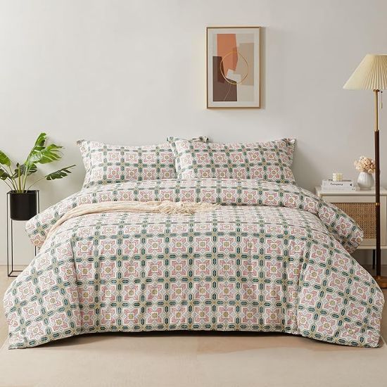 图片 波西米亚绿色羽绒被套双床套2件套波西米亚四季柔软床上用品100%纯棉1件羽绒被套1件枕套