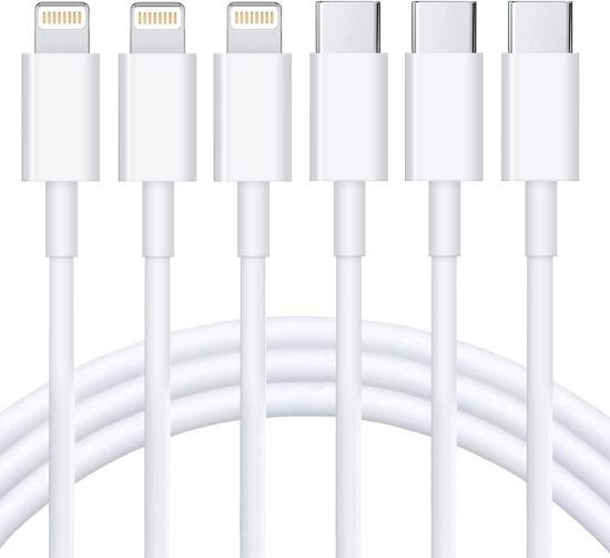 图片 USB 到闪电电缆3包6FT快速充电电缆USB-C电源输送充电线