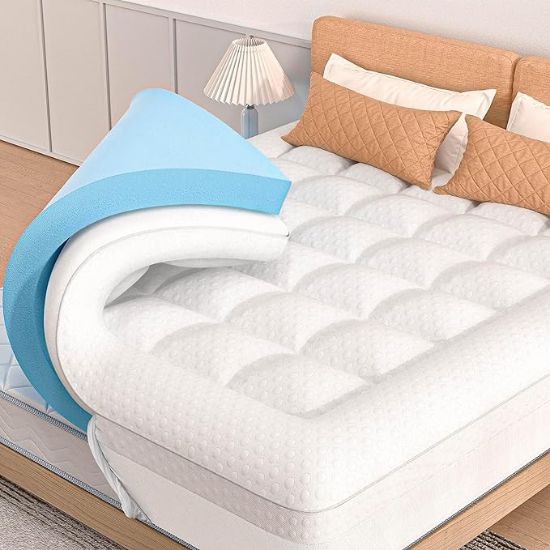 图片 Pillow Top Mattress Topper Queen Size, AprLeaf 3 Inch Dual Layer Mattress Topper, 1 Inch Cooling Pillow Topper and 2 Inch Gel Memory Foam Mattress Topper for Back Pain