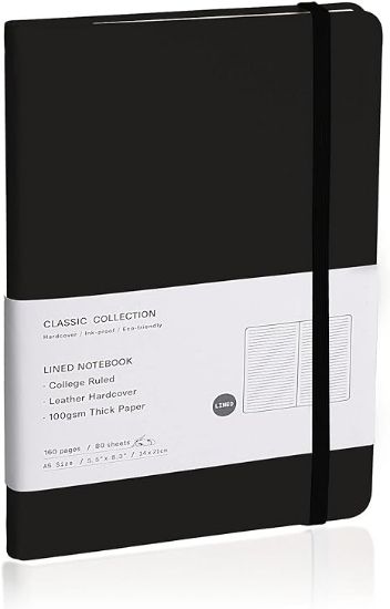 图片 Lined Journal Notebook, (Black), 160 Pages, Medium 5.7 inches x 8 inches - 100 gsm Thick Paper, Hardcover