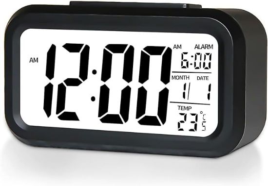 图片 Digital Alarm Clock, Battery Opreated Clock for Bedsides, Travel Alarm Clock with Date Temperature, Backlight Display, Snooze, Beautiful Bedroom Decor, Black
