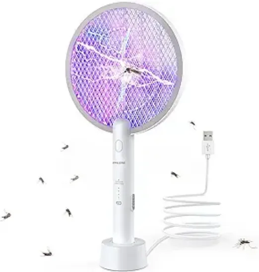 图片 PALONE Electric Fly Swatter 3000V Bug Zapper Racket 2 in 1 Fly Swatter with 1200mAh Battery Rechargeable Mosquito Killer Lamp with 3 Layers Safety Mesh for Indoor and Outdoor