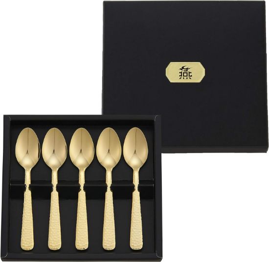 图片 Gold Teaspoons Coffee Spoons Set [Made in Japan] Tea Spoons 5pcs, Premium Stainless Steel Tea Spoon Set for Tea, Coffee, Dessert, and Unique Fancy Gifts (Gold Spoon (5pcs set))