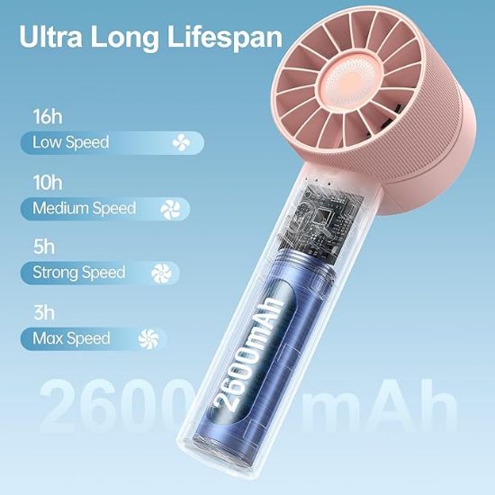 图片 Portable Fan, Mini Handheld Fan with 3 Adjustable Speeds, 2600mAh Handheld Fan with 3-16H Usage Time and Newly Upgraded Motor, Small Lash Fan for Women's Make Up Fan, Nice Mini Fan for Summer (Pink)