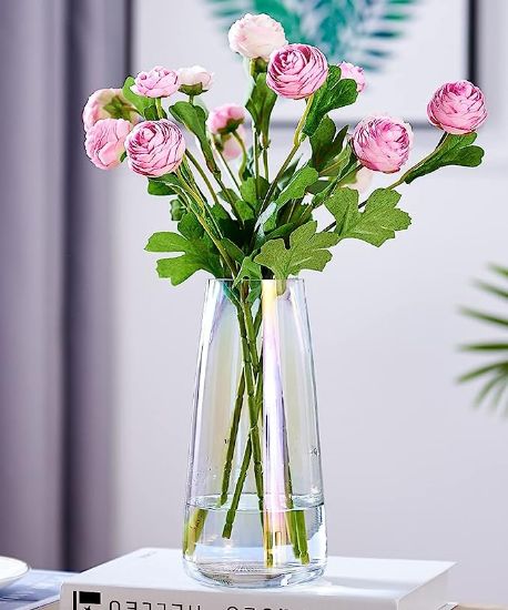 图片 Aoderun Glass Vase for Flowers Modern Vases Home Decor Unique Flower Vase for Bouquet 8.7" Centerpiece Vase Decor Room,Living Room,Library,Office,Table,Entryway,Modern Farmhouse(Iridescent Clear)