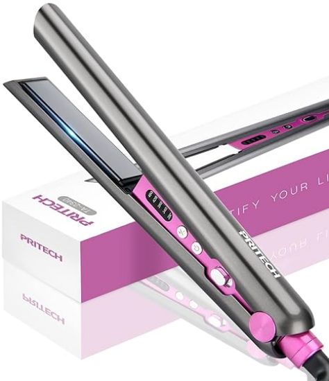 图片 PRITECH Ceramic Hair Iron (TA-2340), 1 inch, Hair Straightener and Curling Iron, Adjustable Temperature, Fast Heat Up, Auto Shut-Off, Dual Voltage, Safety Lock, 450°F