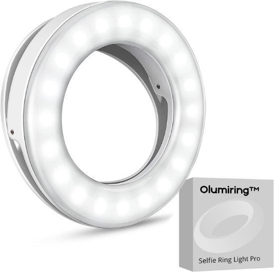 图片 Olumiring™ Selfie Ring Light 3500K-8500K, Adjustable LED Ring Light with Clamp for Phone, Rechargeable Selfie Fill Light for Video Recording, Perfect for Phone Calls, Video Conferences and Makeup