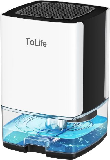 图片 Dehumidifiers for Home 30 OZ Water Tank with Auto-Off, Portable Small ToLife Dehumidifier for Bedroom, Room, Bathroom,RV, Closet 500 sq.ft,7 Colors LED Light,White & Black