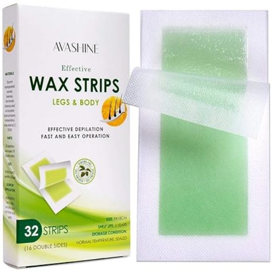 图片 Wax Strips for Arms, Legs, Underarm Hair, Eyebrow, Bikini, and Brazilian Hair Removal Contains, Green, 32 Strips