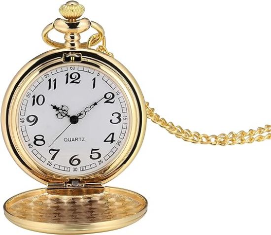 图片 Smooth Vintage Pocket Watch with Chain (Gold)