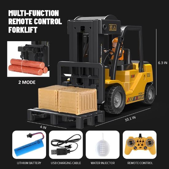 图片 Remote Control Forklift Cranes 6 Channel 2 Mode RC Forklift Truck with Spray Sound and Lights Construction Toys 2.4Ghz 1:24 Scale Truck Toy for Toddler Kids for 3-7 Boys and Girls